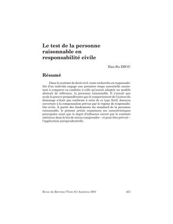 Le test de la personne raisonnable en responsabilité civile