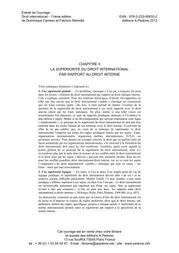 CHAPITRE II LA SUPERIORITE DU DROIT INTERNATIONAL PAR ...