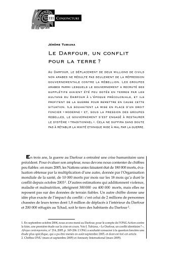 Jérôme Tubiana, « Le Darfour, un conflit pour la ... - Politique Africaine