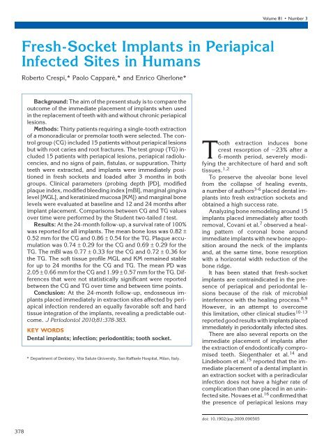 Fresh-Socket Implants in Periapical Infected Sites in Humans