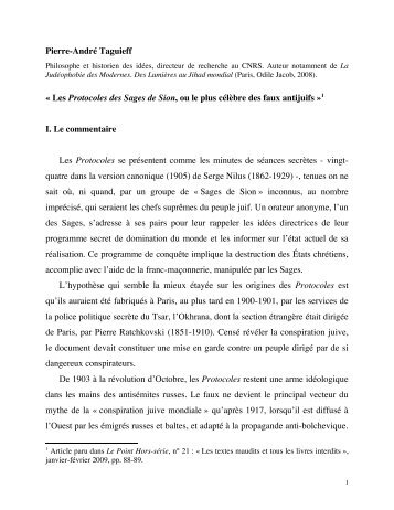 Pierre-André Taguieff « Les Protocoles des Sages de Sion ... - GRAL