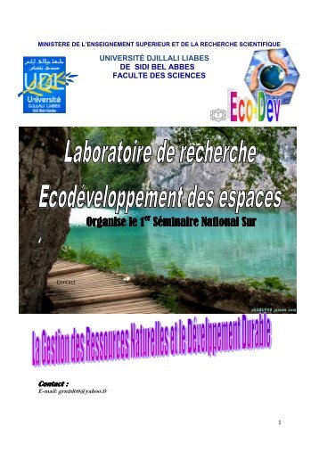 1er Séminaire National du laboratoire de Recherche - Université de ...