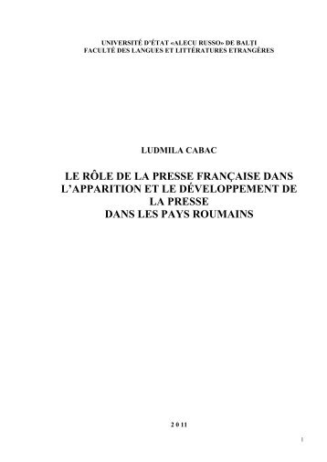 le rôle de la presse française dans l'apparition et le développement ...