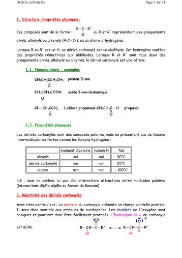 Les dérivés carbonylés - Académie de Nancy-Metz