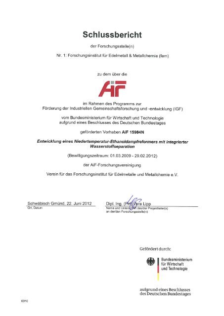 Entwicklung eines Niedertemperatur-Ethanoldampfreformers mit ...