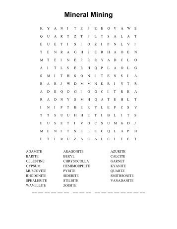 Mineral Wordsearch