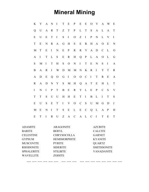 Mineral Wordsearch