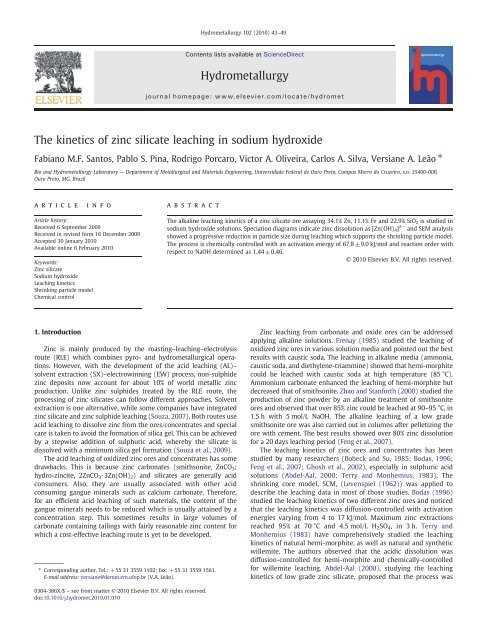 The kinetics of zinc silicate leaching in sodium hydroxide