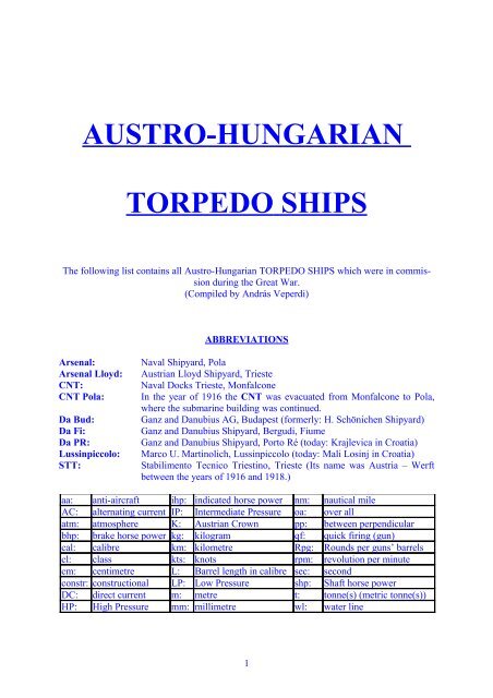 Austro-Hungarian TORPEDO SHIPS