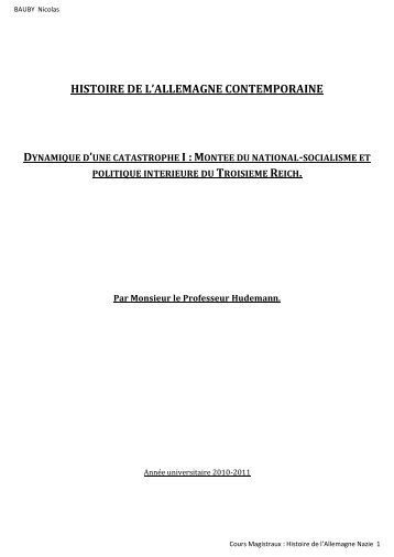 HISTOIRE DE L'ALLEMAGNE CONTEMPORAINE - Reussitefac