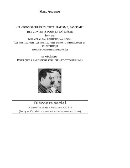 Religions séculières, totalitarisme, fascisme - Marc Angenot
