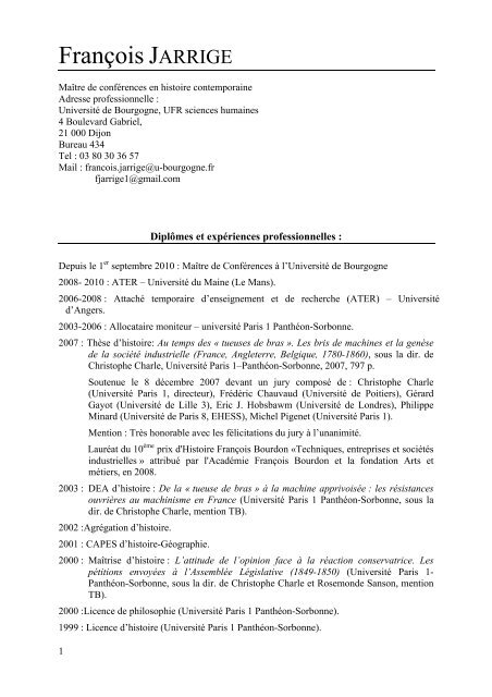 F. JARRIGE - Centre Georges Chevrier - Université de Bourgogne
