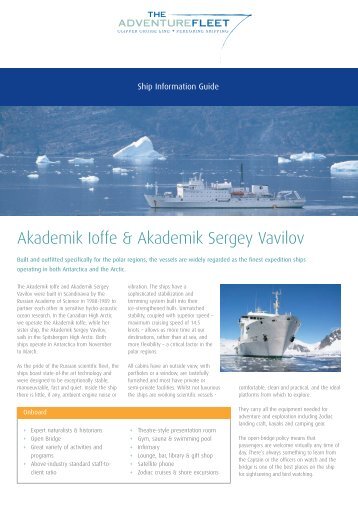 Ship Information Guide: Akademik Ioffe & Akademik Sergey Vavilov