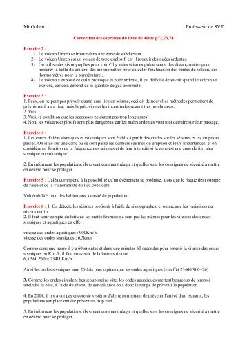 Correction des exercices du chapitre - CbolesSVT