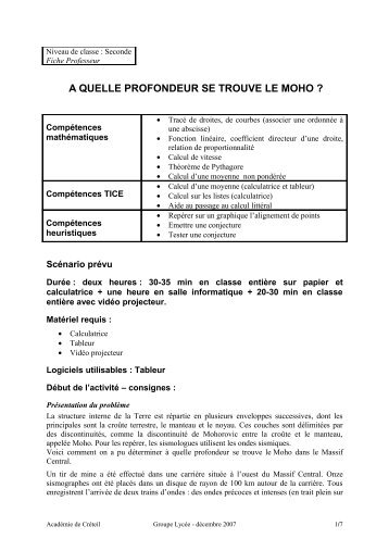 a quelle profondeur se trouve le moho - Mathématiques - Académie ...