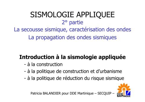 (Microsoft PowerPoint - SISMOLOGIE APPLIQUEE ... - Le Plan Séisme