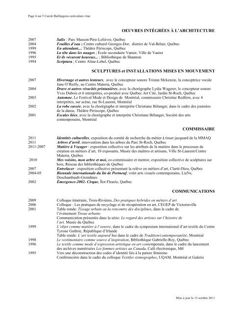 Voir mon Curriculum vitae (PDF) - Carole Baillargeon