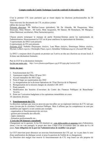 Compte-rendu du Comité Technique Local du vendredi 16 ...