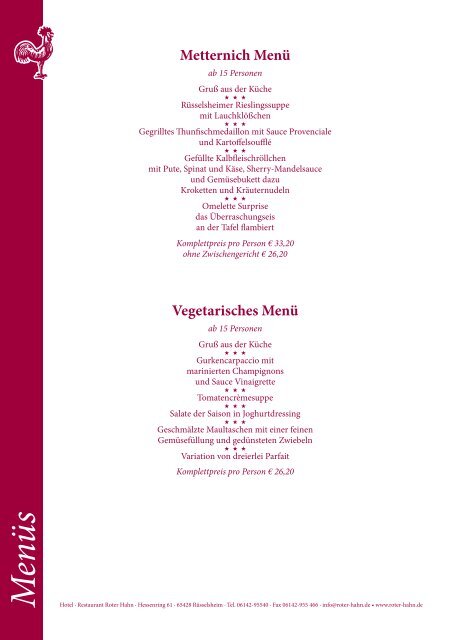 Menüvorschläge, pdf - Roter Hahn - Restaurant Hotel Rüsselsheim
