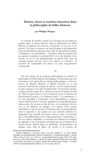 "Dehors, chaos et matières intensives dans la philosophie ... - Nessie