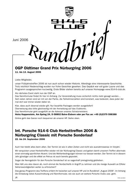 OGP Oldtimer Grand Prix Nürburgring 2006 Int. Porsche 914-6 Club ...