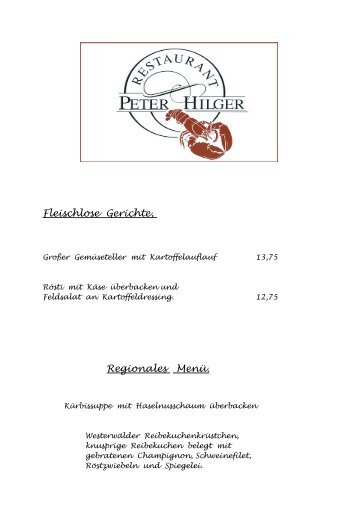 Regionales Menü. - Restaurant Peter Hilger