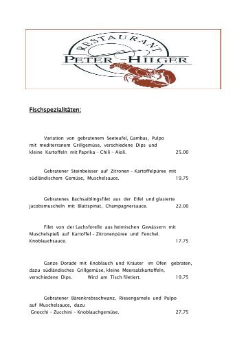 Fischspezialitäten - Restaurant Peter Hilger