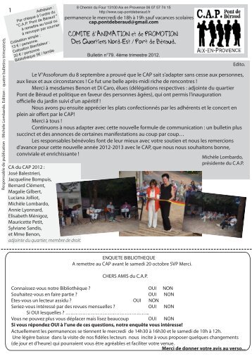 BULLETIN N° 79 - Octobre à Décembre 2012 - CAP Pont de Béraud