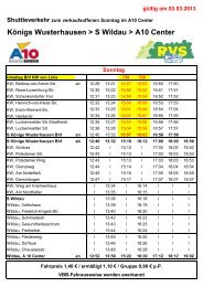 Fahrplan Shuttlebus - A10 Center