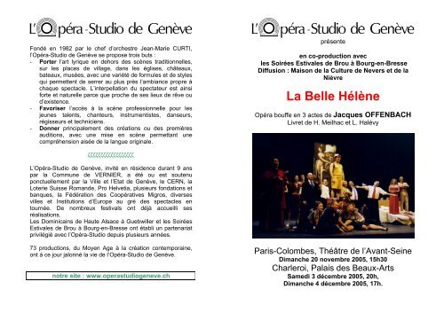 Dépliant de présentation, Colombe et Charleroi (PDF ... - Opera-Studio