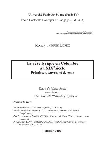 Le rêve lyrique en Colombie au XIX siècle - Université Paris-Sorbonne