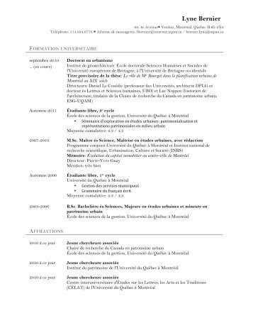 curriculum vitae - Chaire de recherche du Canada en patrimoine ...