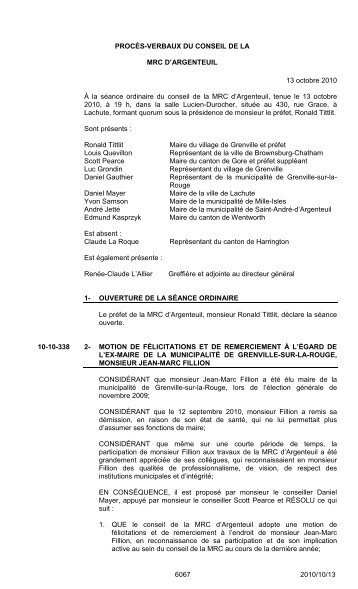 Procès-verbal du 13 octobre 2010 - MRC Argenteuil