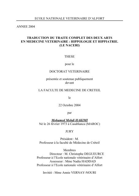 ecole nationale veterinaire d'alfort annee 2004 traduction du traite ...