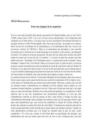 Michel Bousseyroux - Ecole de Psychanalyse des Forums du ...