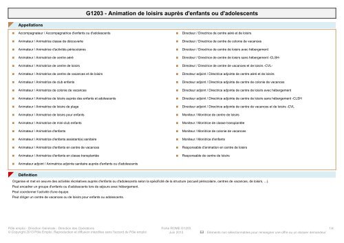 Fiche Rome - G1203 - ANPE.FR, un service Pôle emploi