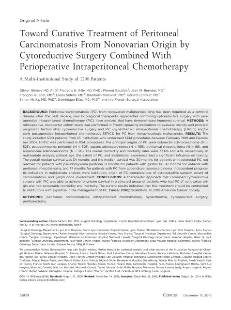 Traitement des carcinoses péritonéales d'origine colo-rectale. Quoi ...