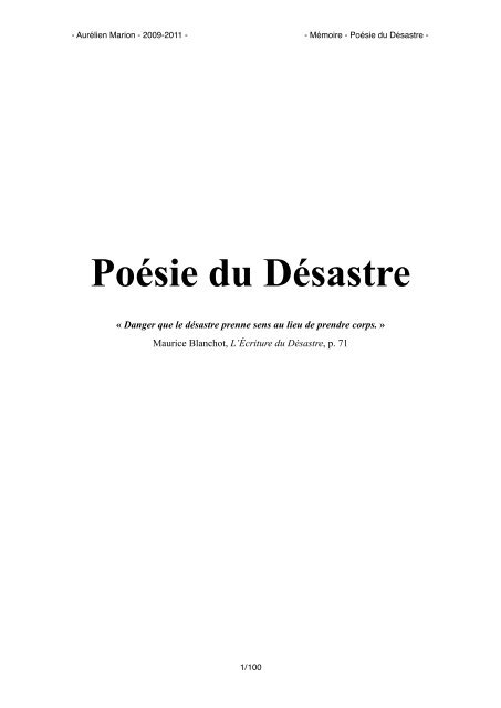 Memoire Poesie Du Desastre Blogs Psychanalyse Paris Fr