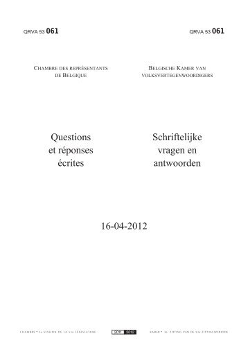 Questions et réponses écrites Schriftelijke vragen en ... - de Kamer