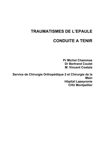 TRAUMATISMES DE L'EPAULE CONDUITE A TENIR