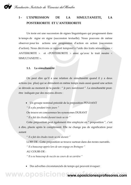 i - l'expression de la simultaneite, la posteriorite et l'anteriorite