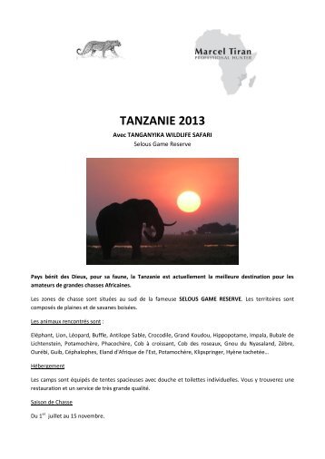 TANZANIE 2013 - Marcel Tiran - Guide chasse professionnel