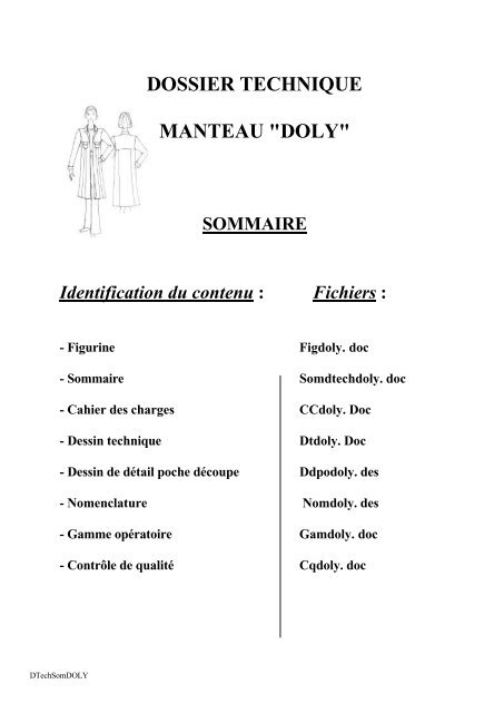 DOSSIER TECHNIQUE MANTEAU "DOLY"