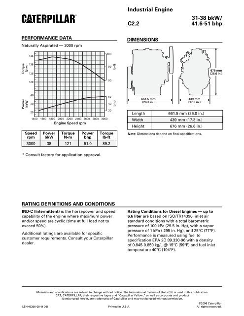 CATERPILLAR® ENGINE SPECIFICATIONS Industrial Engine 31 ...