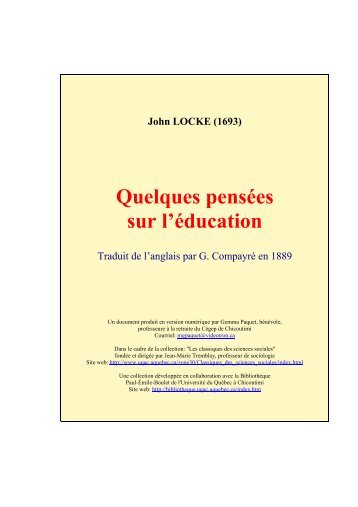 John LOCKE (1693) Quelques pensées sur l'éducation