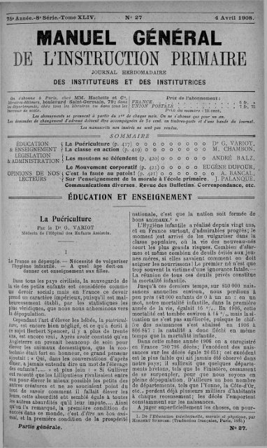 MANUEL GÉNÉRAL DE L'INSTRUCTION PRIMAIRE - INRP