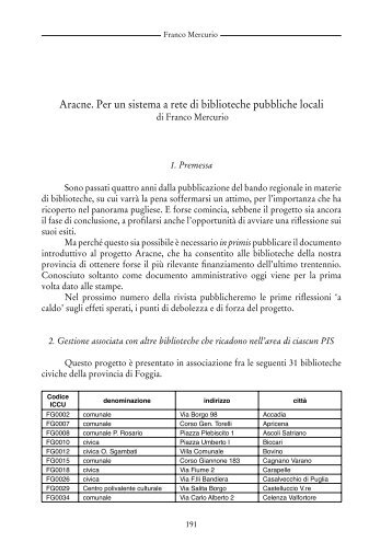 Aracne. Per un sistema a rete di biblioteche pubbliche locali