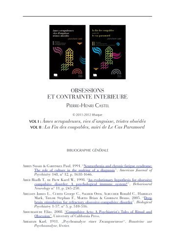OBSESSIONS ET CONTRAINTE INTERIEURE - Éditions d'Ithaque