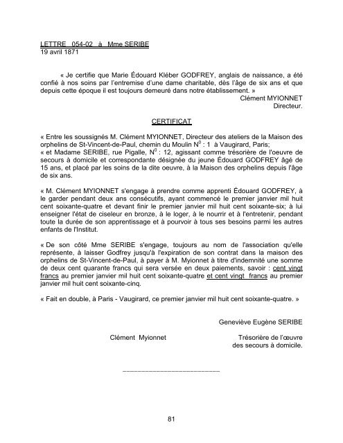 Lettres de Clément Myionnet