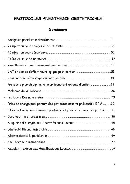 Protocoles en anesthésie obstétrique rédigés ... - CHU - Montpellier